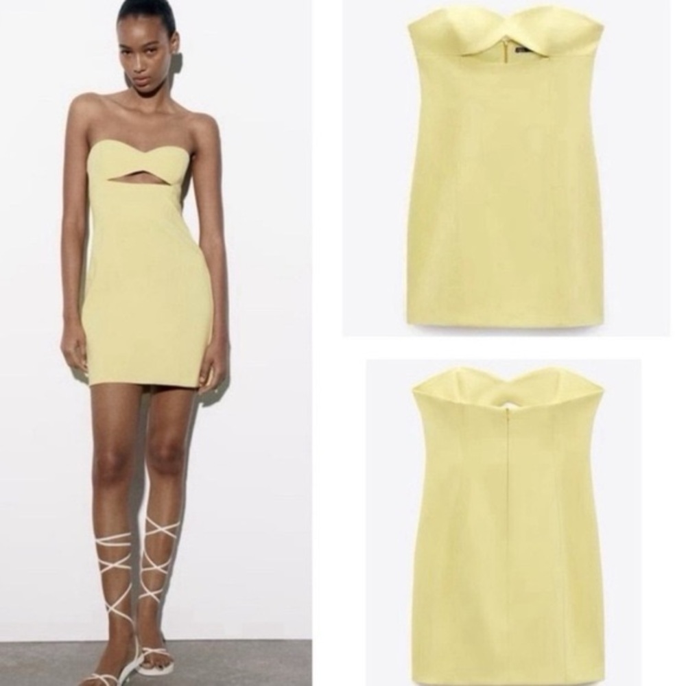 Zara Pale Yellow Strapless Mini Dress